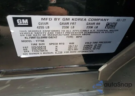 2021 Chevrolet Trailblazer Rs z USA, uszkodzony, nr VIN KL79MTSL6MB158242